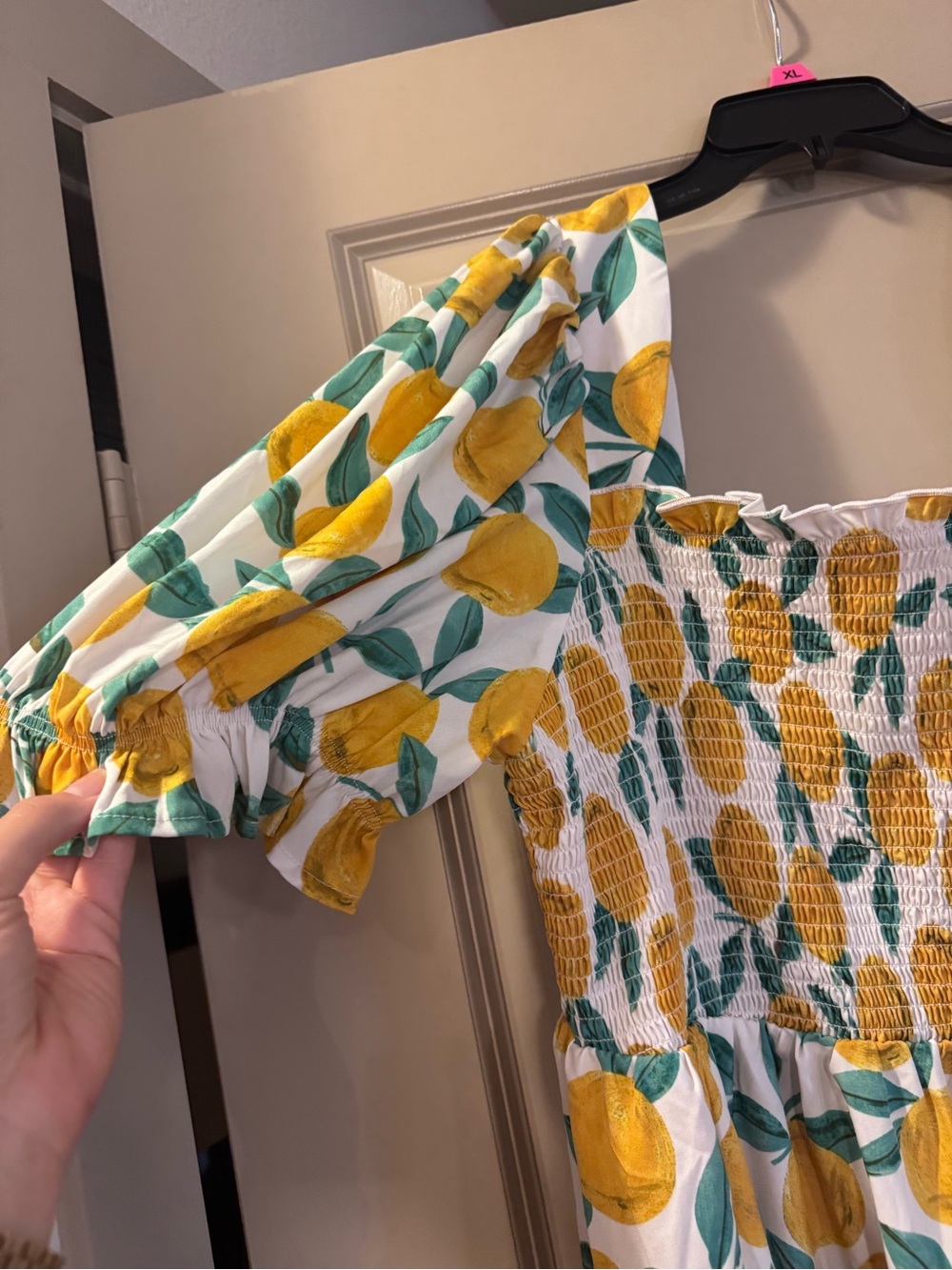 SHEIN Yellow Lemon Print Smocked Puff Sleeve Sundress - Picture 2 of 4